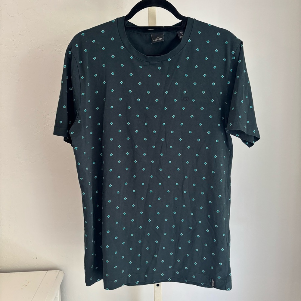 Scotch & Soda Dark Green Geo Print Short Sleeve Tee, Size Medium